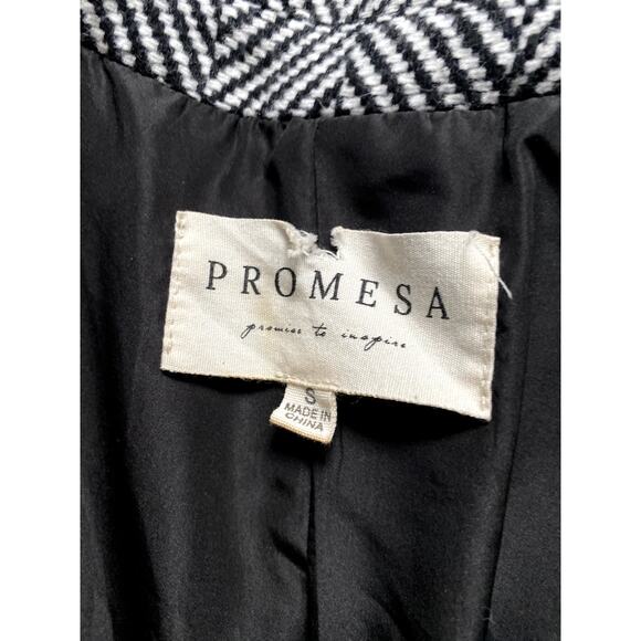 Promesa Herringbone Tweed Pea Coat Small 90s Retro Academia Preppy Scandi Winter - Picture 6 of 8